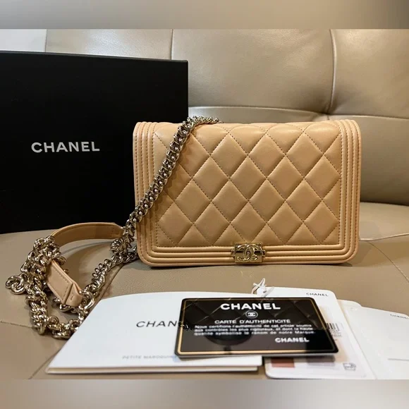 Sold x FULL SET🔸Chanel Le Boy wallet on chain beige - Picture 3 of 17